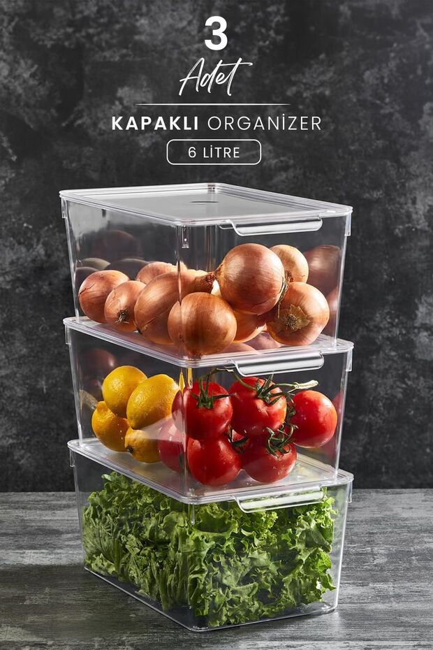 6 L Capacity 3-Piece Airtight Refrigerator - Vegetable and Fruit Storage Organizer