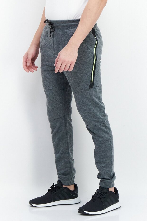 بنطال رياضي سادة برباط للرجال، رمادي - 4