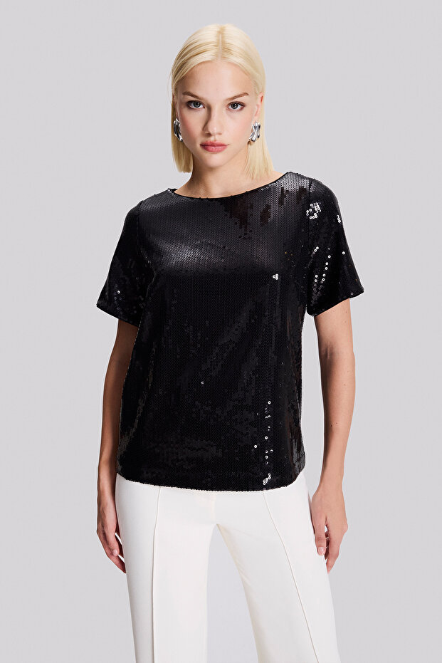 Yarım Kollu Payet Bluz - 3