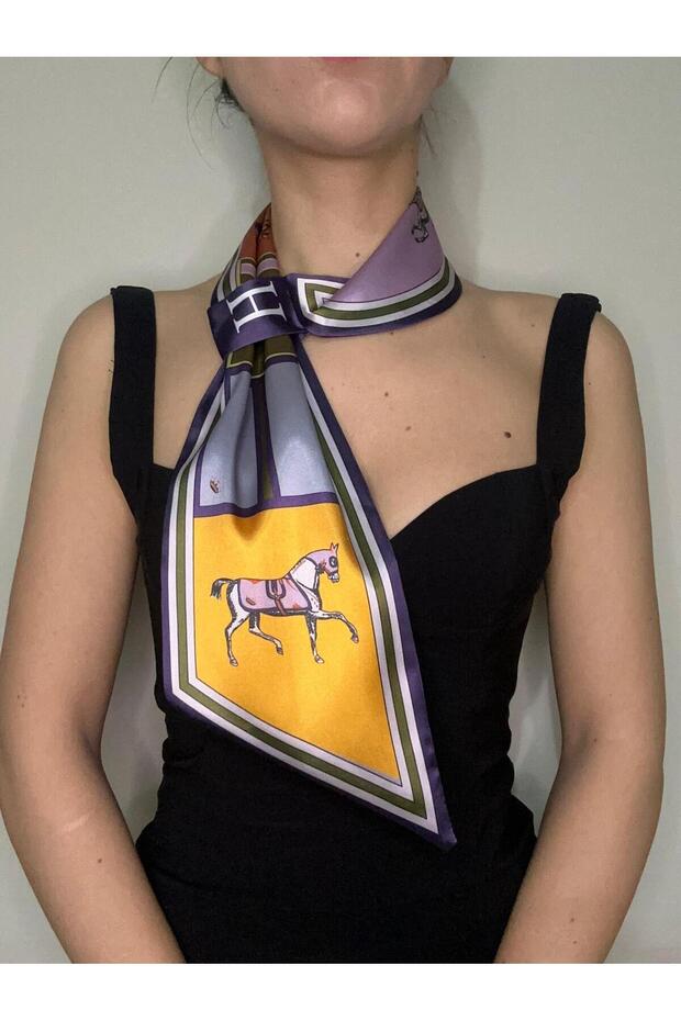 Kravat Eşarp Mor Atlı Desenli - 2