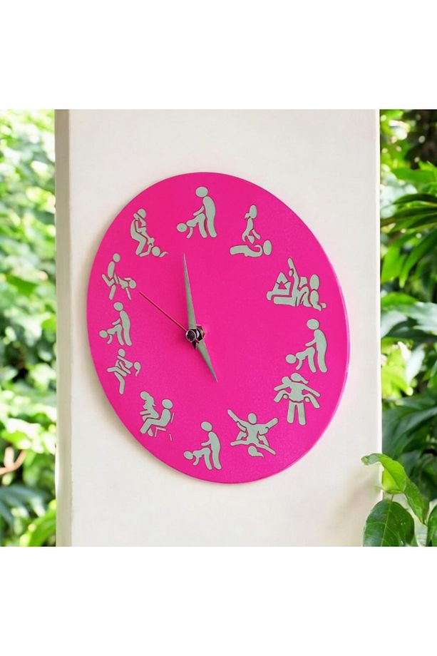 Kamasutra Fosforlu Mini Ahşap Magenta Pembe Duvar Saati Cam Yok Çap 22 Cm Küçük Saat - 3