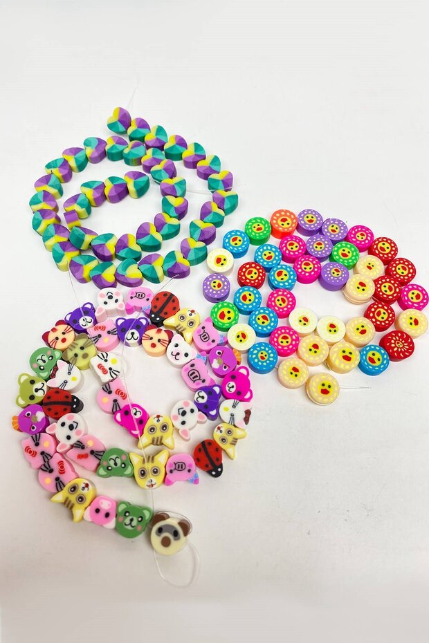 Mixed pattern fimo beads set 3 strings - 3