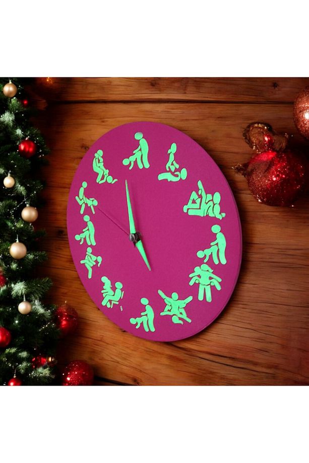 Kamasutra Fosforlu Mini Ahşap Magenta Pembe Duvar Saati Cam Yok Çap 22 Cm Küçük Saat - 5