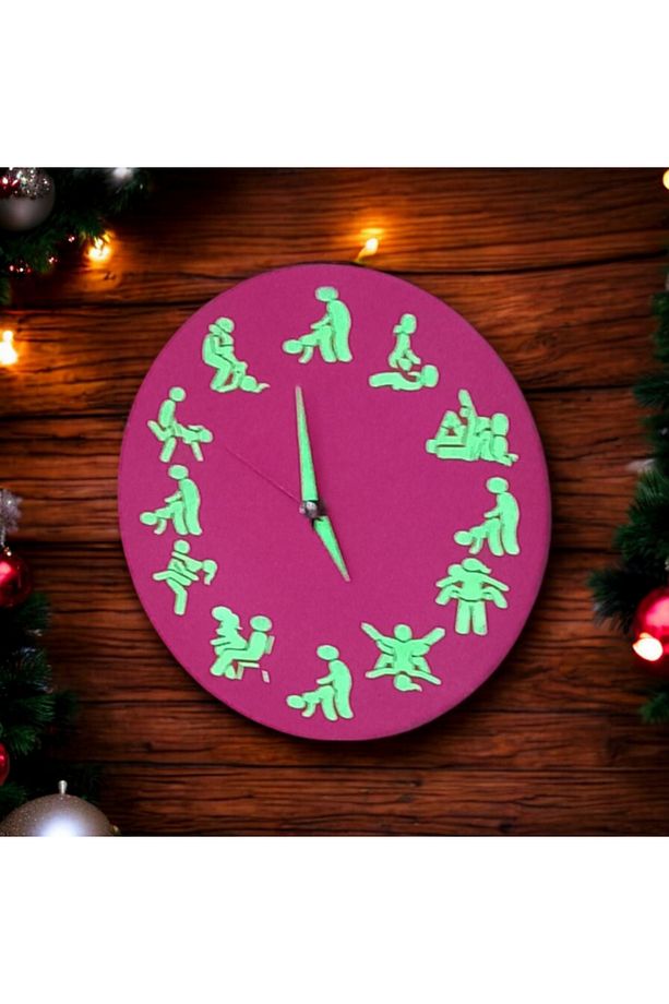 Kamasutra Fosforlu Mini Ahşap Magenta Pembe Duvar Saati Cam Yok Çap 22 Cm Küçük Saat - 4