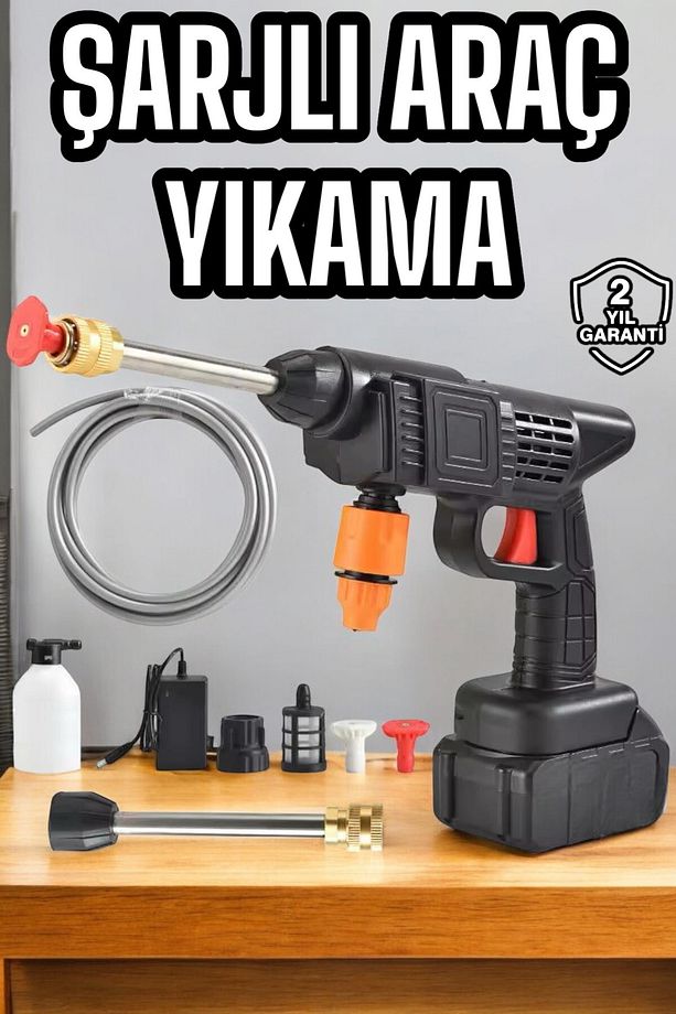 Şarjlı Oto Yıkama Tabancası Su Basınçlı Hazneli Bataryalı - 1
