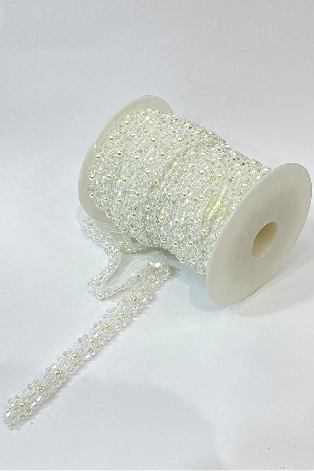 Pramit Kristal Boncukve İnci İşlemeli Şerit 1 mt - 1