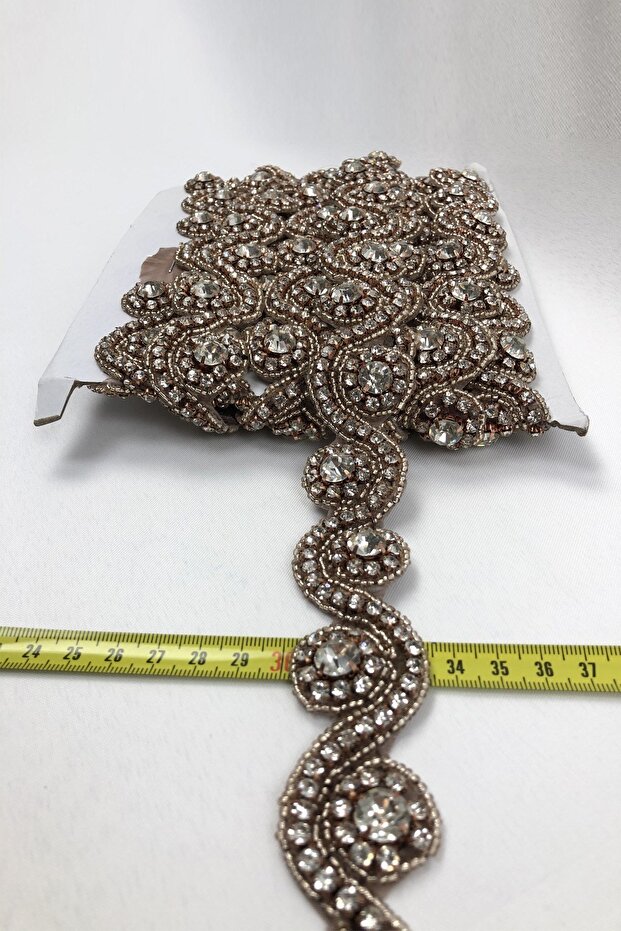 Bakır Soft Su Yolu Desenli Ütüyle Yapışan Taşlı Şerit - 1