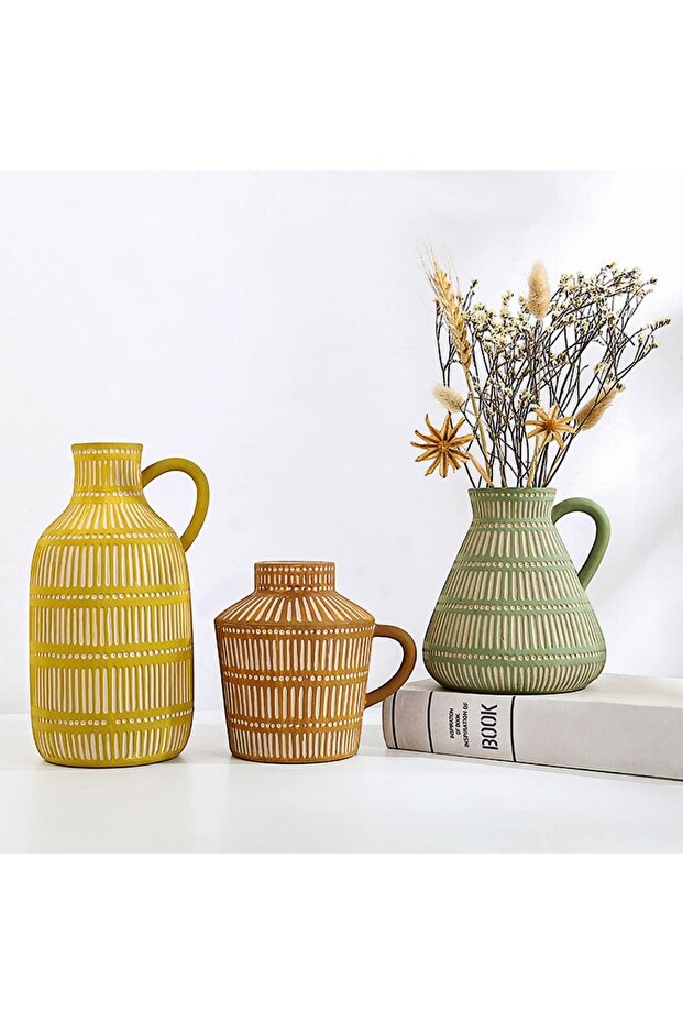 3-Piece Nordic Bohemian Hand-Painted Vase with Handles