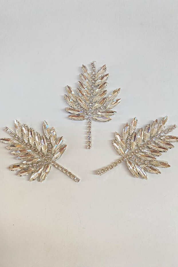 Küçük Yaprak Desenli Ütüyle Yapışan Parlak Taşlı Aplik - 1