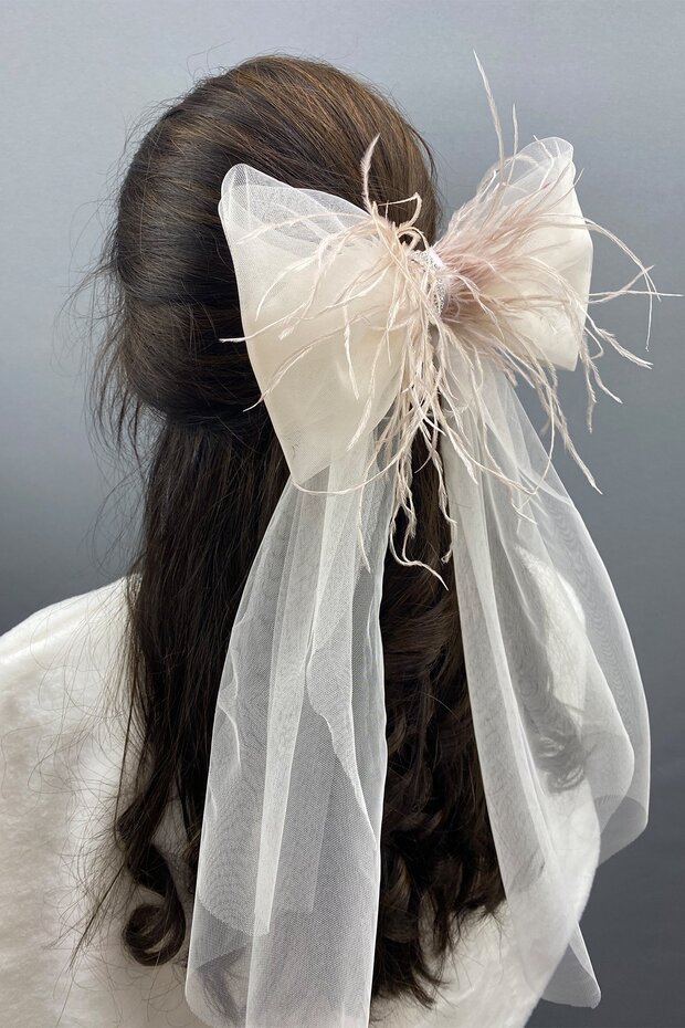 Feathered Jewelled Bow Buckle Hair Accessory