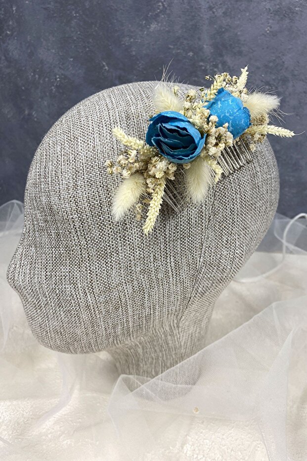 Cotton Grass Cipso and Artificial Flower Comb Hair Clip