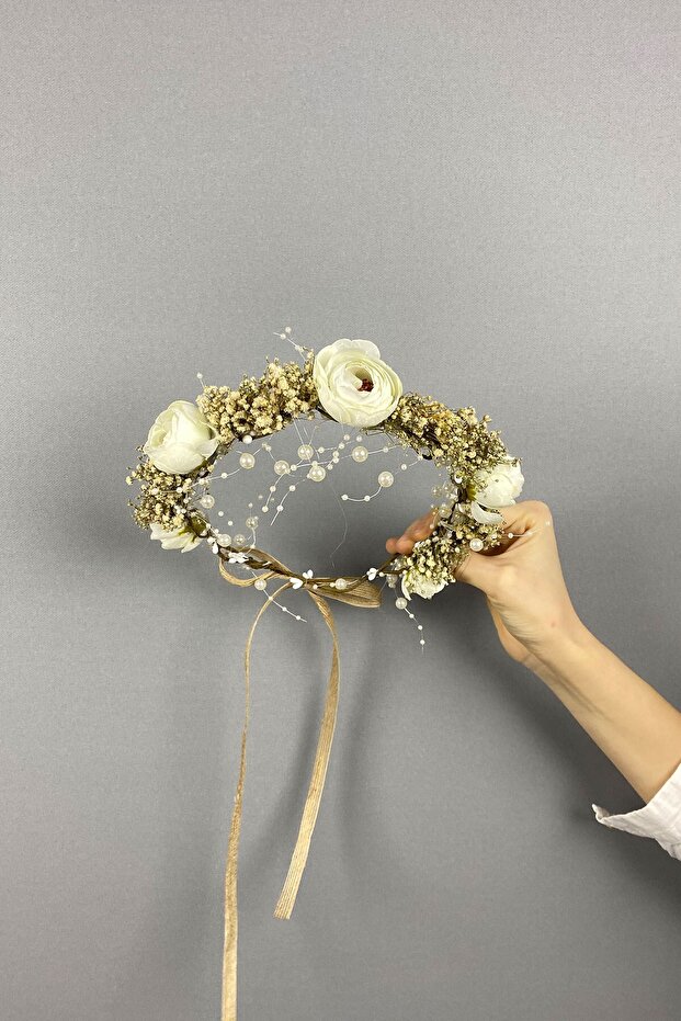 Peony Floral Cipsolu Pearl Bow Outdoor Shoot Bridal Crown