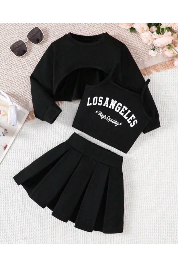 Girls' Los Angeles Printed Crop-Pleated Skirt Set of 3