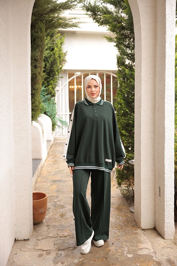 Double Set Tracksuit Set Buttoned Bottom Top Set