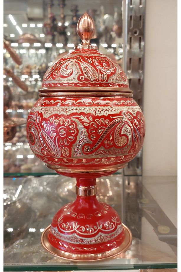 Bakır Şekerlik Saf Bakır Şekerlik Büyük Boy El İşlemeli Bakır Çikolatalık Kırmızı Bakır Gondol - 3