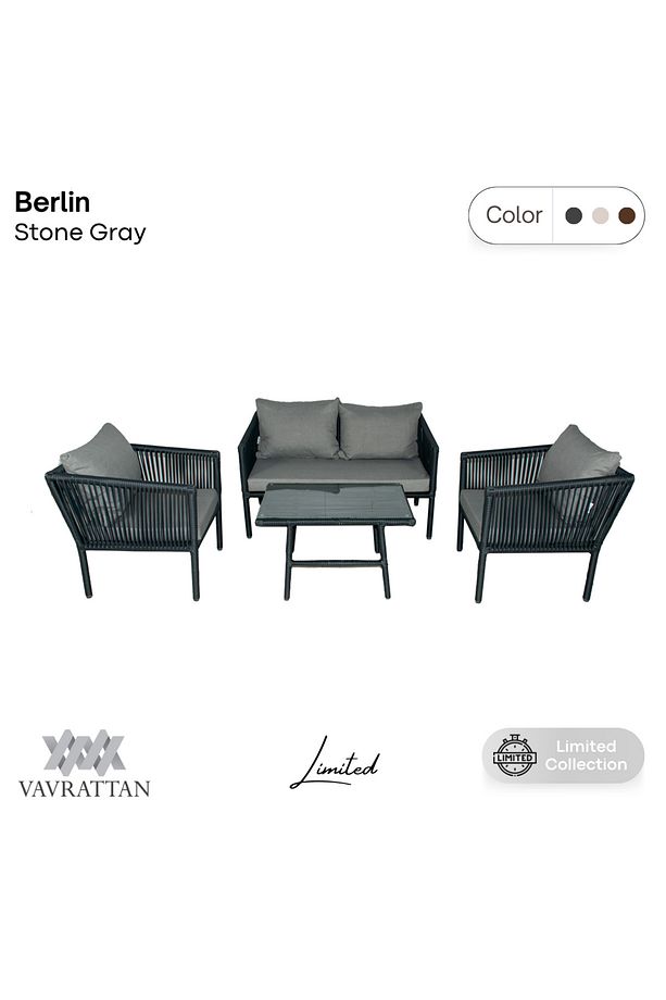 Berlin 2 1 1 Rattan Bahçe Balkon Oturma Takımı Taş Gri - 1