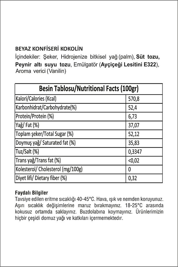 Beyaz Çikolata Konfiseri Kokolin 1 Kg - 2
