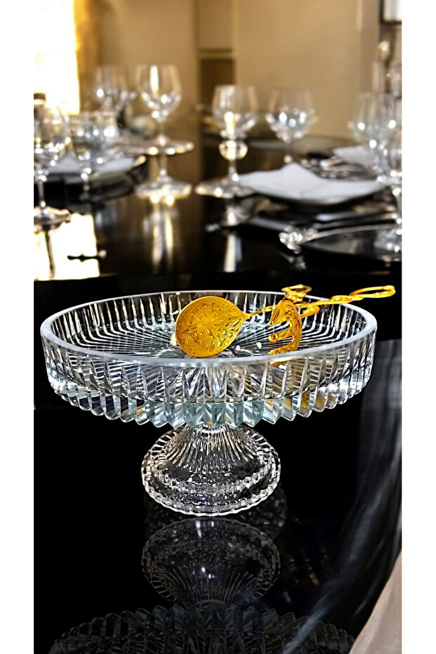 Cut Crystal Pedestal Presentation Bowl-Kura Piped K-Pasta Stand-Salad Bowl