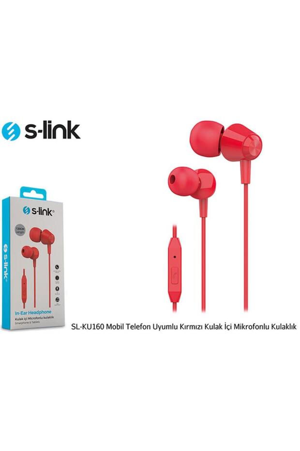S-link SL-KU160 Mobil Telefon Uyumlu Kırmızı Kulak İçi Mikrofonlu Kulaklık - 1