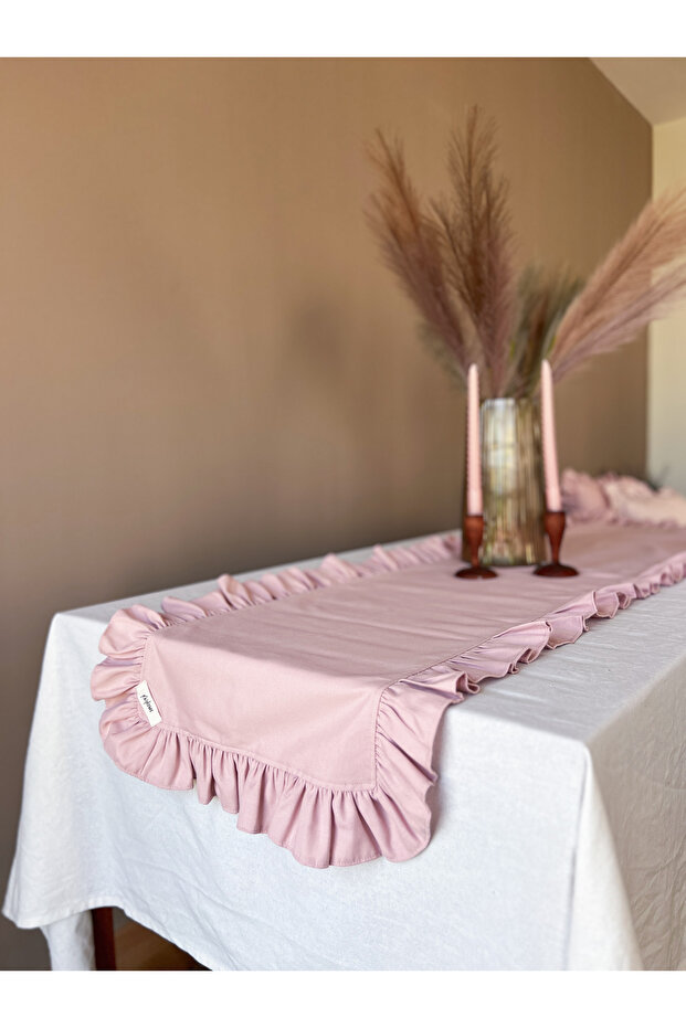 Rosy Keten Fırfırlı Runner Pembe - 1