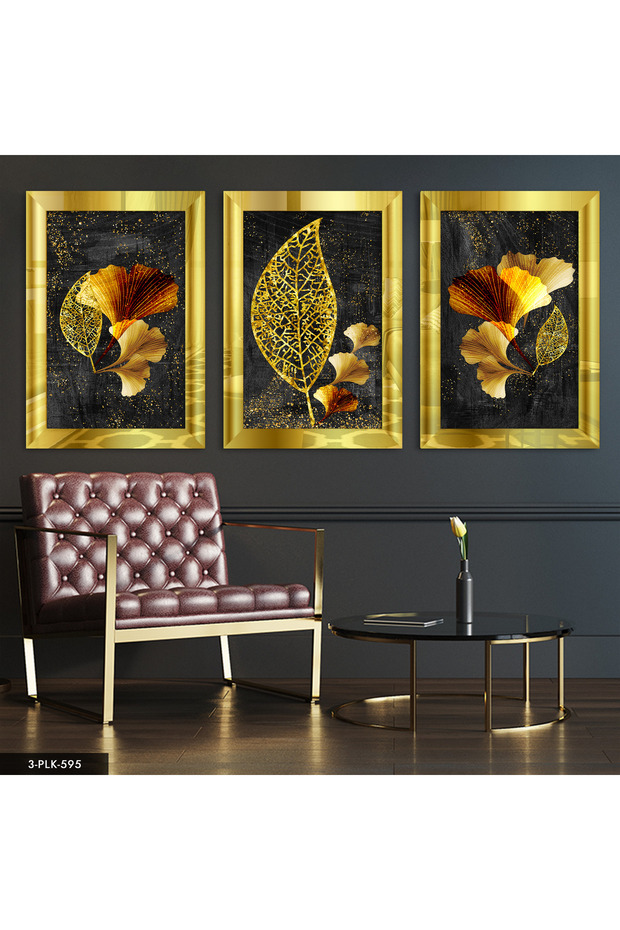 Abstract Gold 3 Piece Plexiglass Painting