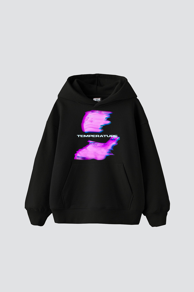 Temperature Printed Oversize Unisex Black Hoodie