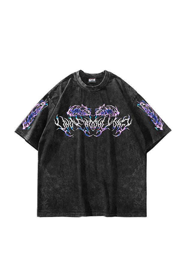Washable Black Eternal Text Printed Oversize Unisex T-shirt