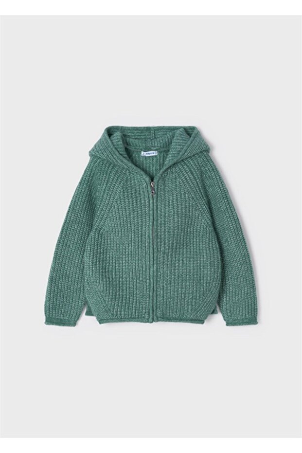 Kız Çocuk Kapüşonlu Örme Pulover - 1