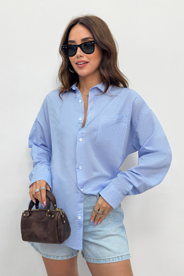 Women's Shirt Striped Oversize Shirt with Pockets