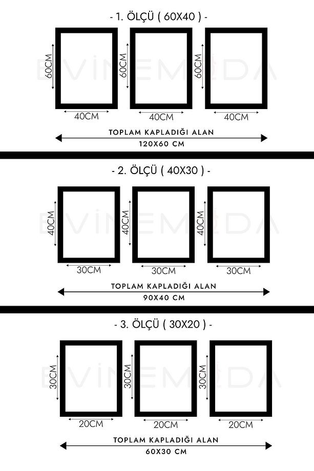 Zarif Altın ve Mavi Çiçekler 3 Parça Pleksi Aynalı Tablo - 3