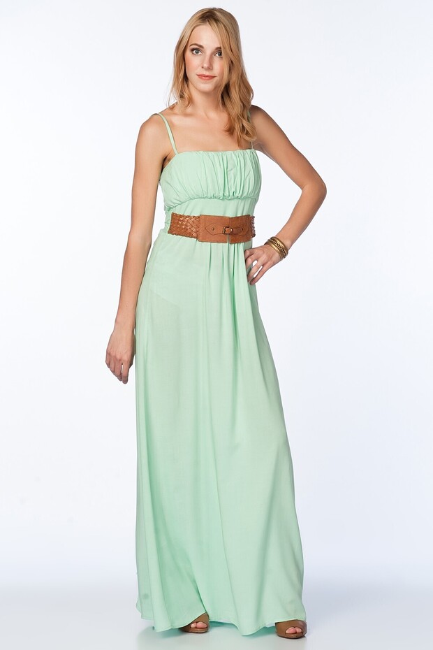 Cn1818 Leather Belt Strapless Suspender Long Dress Mnt