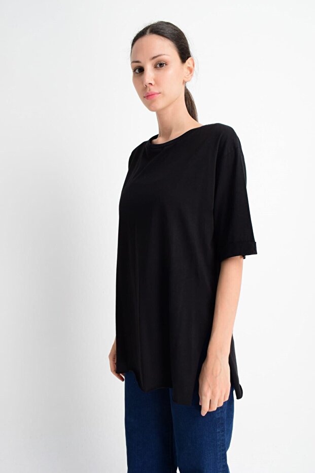 9181519 Cotton Double Sleeve Salash T-Shirt Black