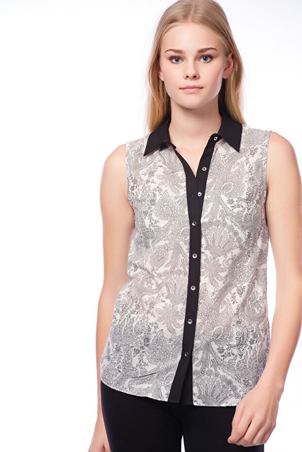 Shawl Printed Sleeveless Shirt Syhbyz