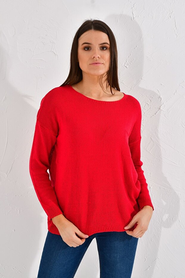 20026175 Knitwear Single Pocket Blouse Red