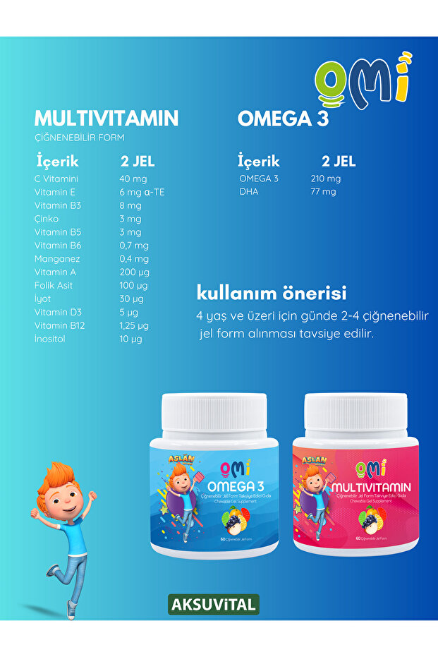 Omi - Multivitamin Ve Omega 3 Çiğnenebilir Jel Form 60 Gummies Yumuşak Şeker - Aslan Trt Çocuk - 4