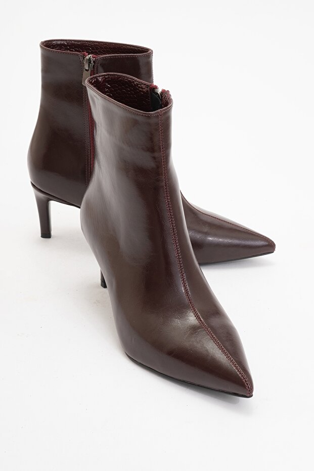 Noya Burgundy Skin Pointed Toe Women's Thin Heeled Boots