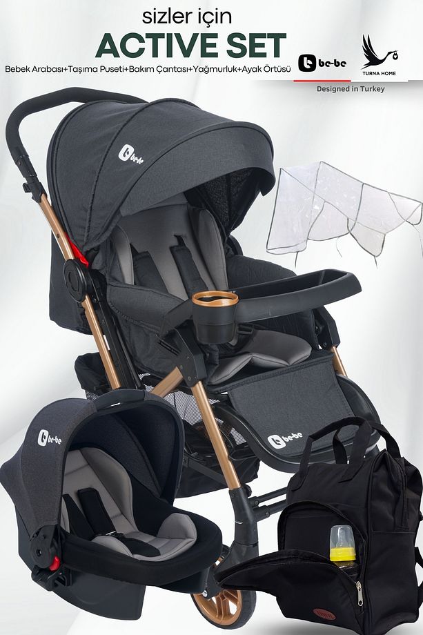 Active Pusetli Set (Çift yönlü bebek arabası, Taşıma puseti, Bakım çantası, Yağmurluk, Ayak örtüsü) - 1