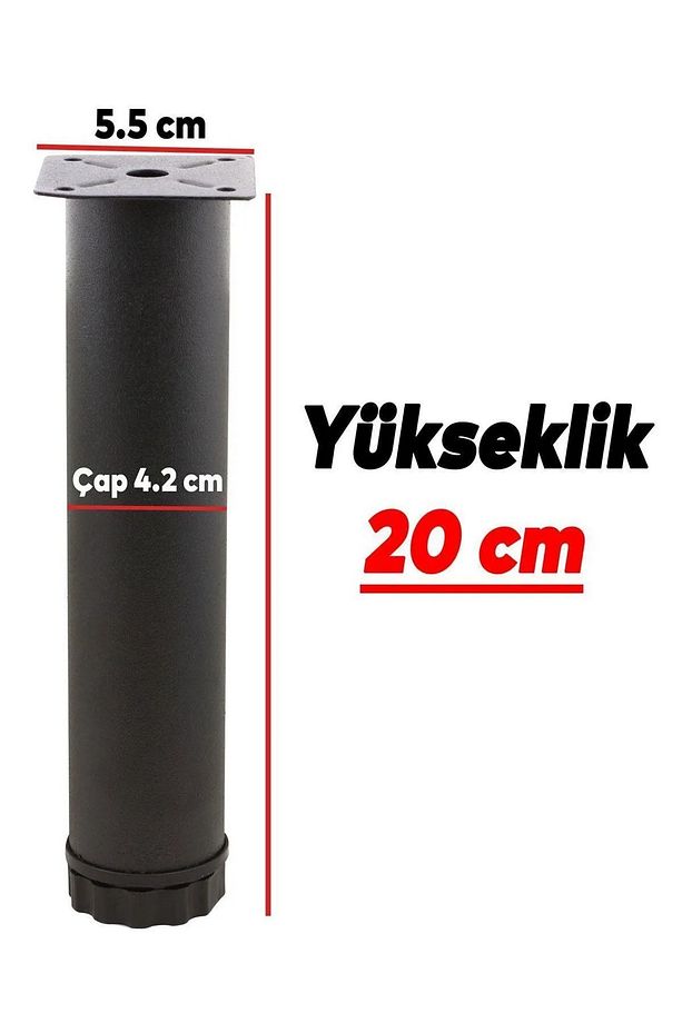 Bro Ayarlanabilir Mobilya Kanepe Koltuk Metal Destek Yükseltici Ayağı 20 Cm Siyah Metal Ayak 4 Adet. - 5