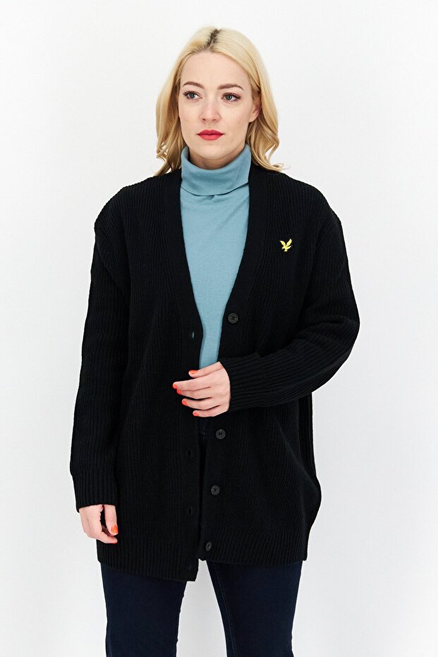 Women V-Neck Long Sleeve Embroidered Cardigans, Black