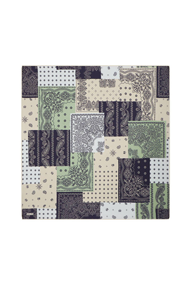 وشاح حريري بنمط مرقع بالنعناع - 1