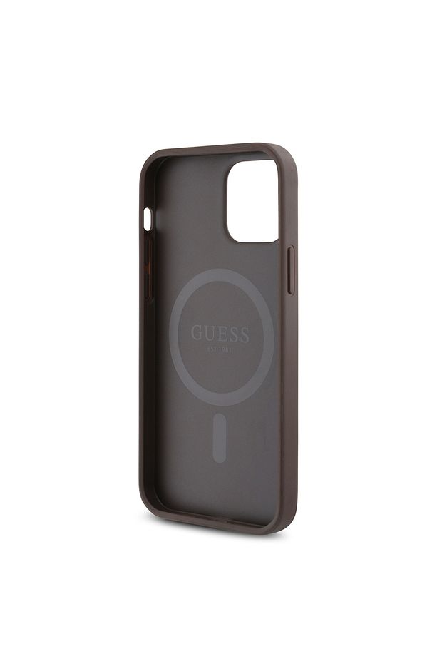 iPhone 12 Pro Kılıf Guess  Lisanslı Magsafe Şarj Özellikli 4G Desen Yazı Logolu Kapak Kahverengi - 5