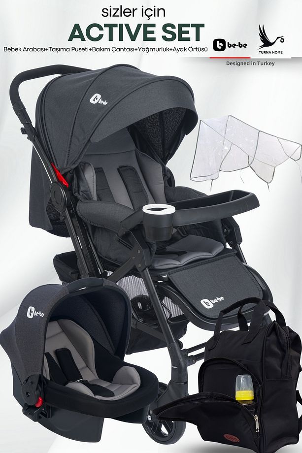 Active Pusetli Set (Çift yönlü bebek arabası, Taşıma puseti, Bakım çantası, Yağmurluk, Ayak örtüsü) - 1