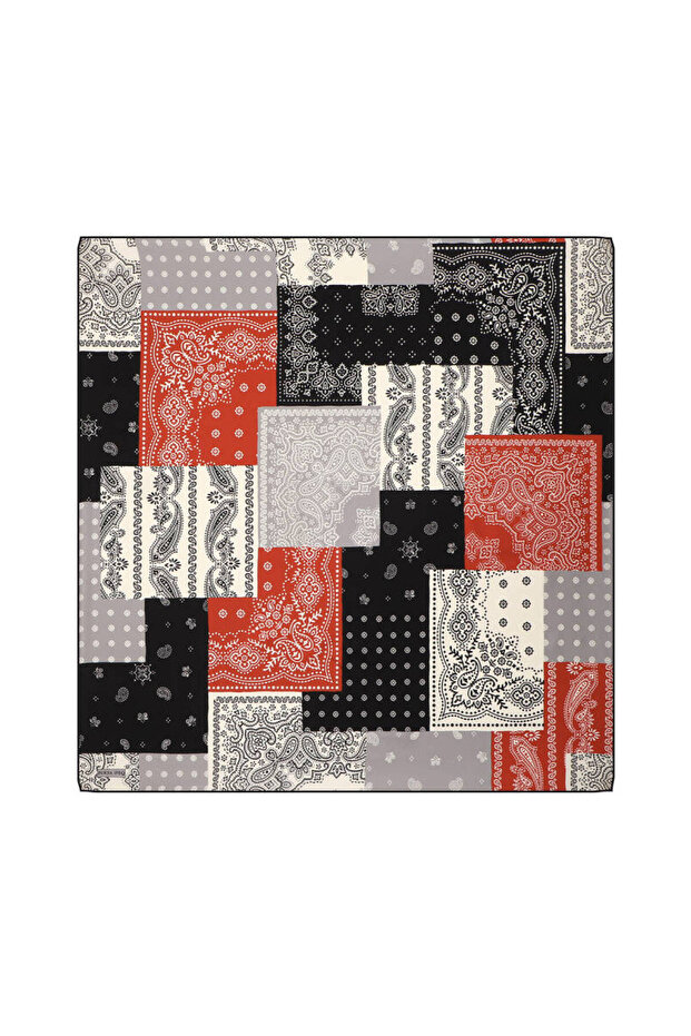 وشاح حريري بنمط مرقع باللون الأسود - 1