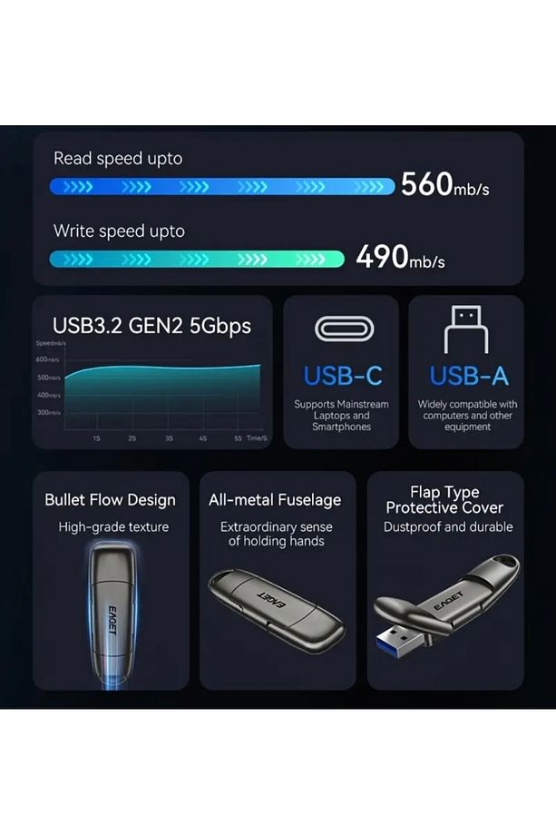 SU50  256Gb.Yüksek Hızlı 560Mbs Type-C Ve Usb 3.2 Flash Bellek İphone 15/16 Type-C Girişli Tüm TLF. - 6