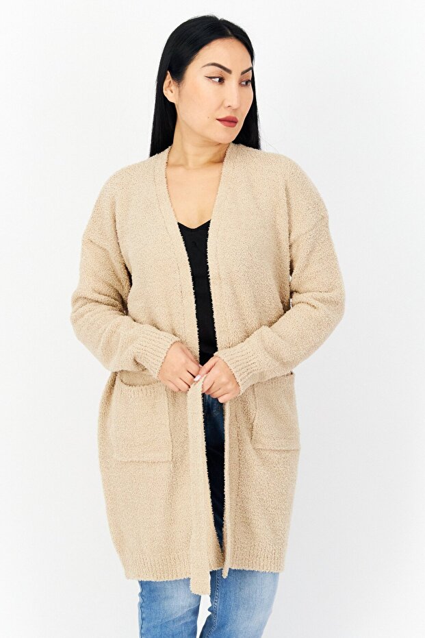 Women Long Sleeve Textured Sweater, Beige
