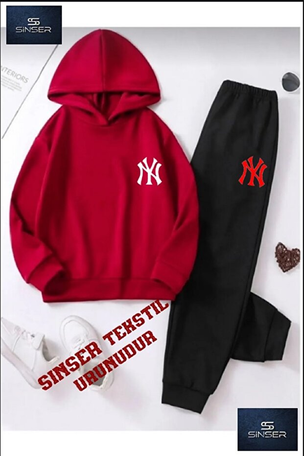 Hooded Children's "NY RED" Printed Tracksuit Set