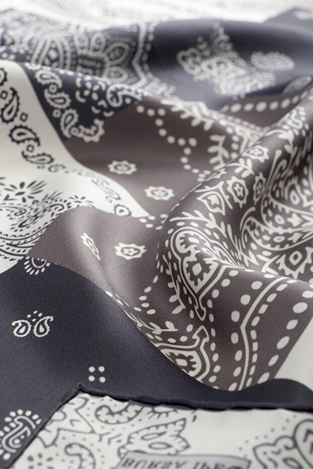 Anthracite Patchwork Pattern Twill Silk Scarf - 2