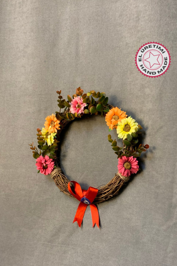 - Ayşe 7362 El Yapımı Renkli Çiçek Detaylı Kapı Süsü - 26 x 26 cm - 1