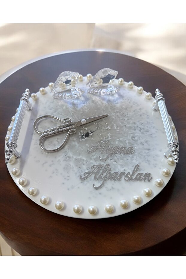 Silver Promise Engagement Ring Tray with Cian Pearls