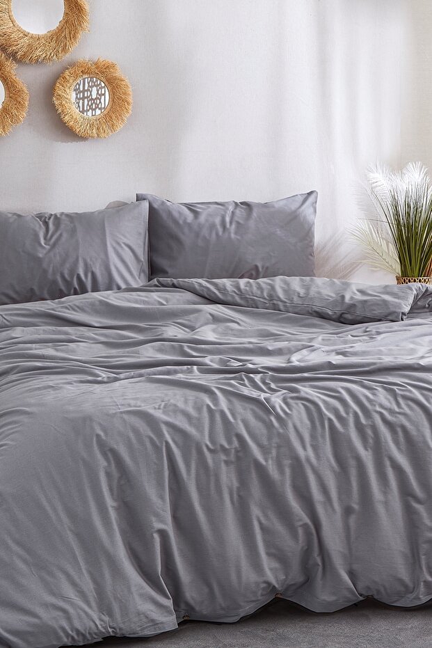Gray 100% Cotton Double Duvet Cover Set